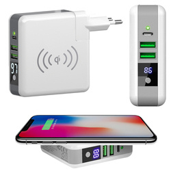 KP-Super | Multifunkční nástěnná nabíječka | 2x USB-A 1x USB-C | Powerbanka 6700mAh | Qi indukční nabíječka
