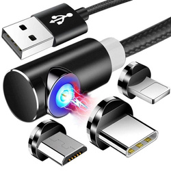 AM51 | 3in1 1M | Angled magnetic cable | 3 tips - Micro, Type-C and Lightning | Quick Charge 3.0