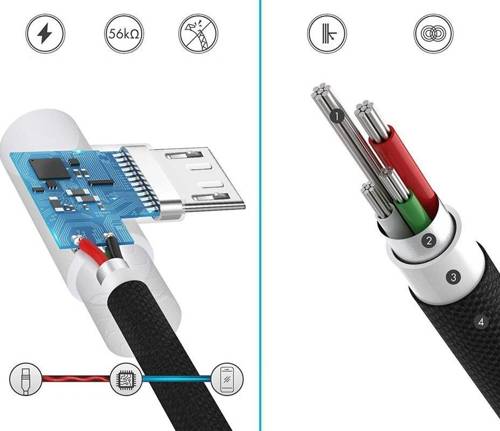 AM30 | Micro-USB 2M | Hajlított telefontöltő USB-kábel | Gyorstöltés 3.0 2.4A