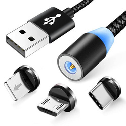 AM23 | 3in1 2M | Magnetinis USB įkrovimo laidas telefonui | Greitas įkrovimas 3.0 2.4A