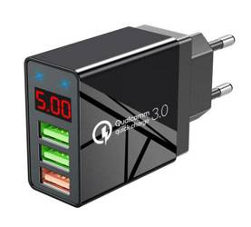 CA-006 | Szybka ładowarka 3x USB z wyświetlaczem LED | Szybkie ładowanie Quick Charge 3.0