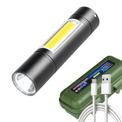 TL-510 | Mini aluminiowa latarka taktyczna LED XPE CREE + COB | wbudowany akumulator, kabel micro USB, futerał | 600mAh, 450lm, 3 tryby świecenia