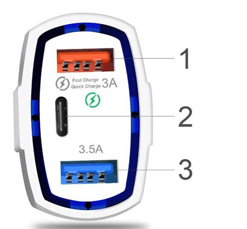 CA-005 | Szybka ładowarka samochodowa 2x USB 1x Type-C | Szybkie ładowanie Quick Charge 3.0 | Ambient LED
