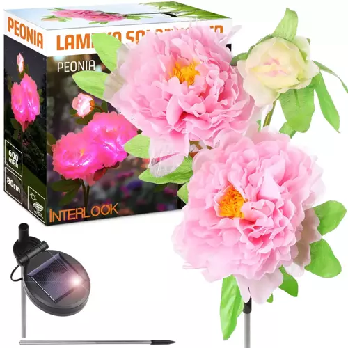 FLD-10-PINK | Kwiatek solarny | Ogrodowa lampa solarna LED Peonia różowa | 80 cm, 600 mAh