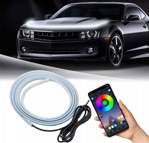 Oświetlenie LED do samochodu | łączność Bluetooth z aplikacją na telefon | pływające podświetlenie maski, drzwi, progów | długość 180 cm | tuning optyczny LED